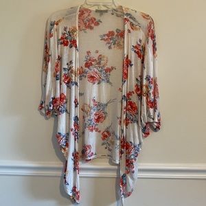 Charlotte Russe Beach Small Cover-Up Kimono Floral Roses Red Green Blue Gold